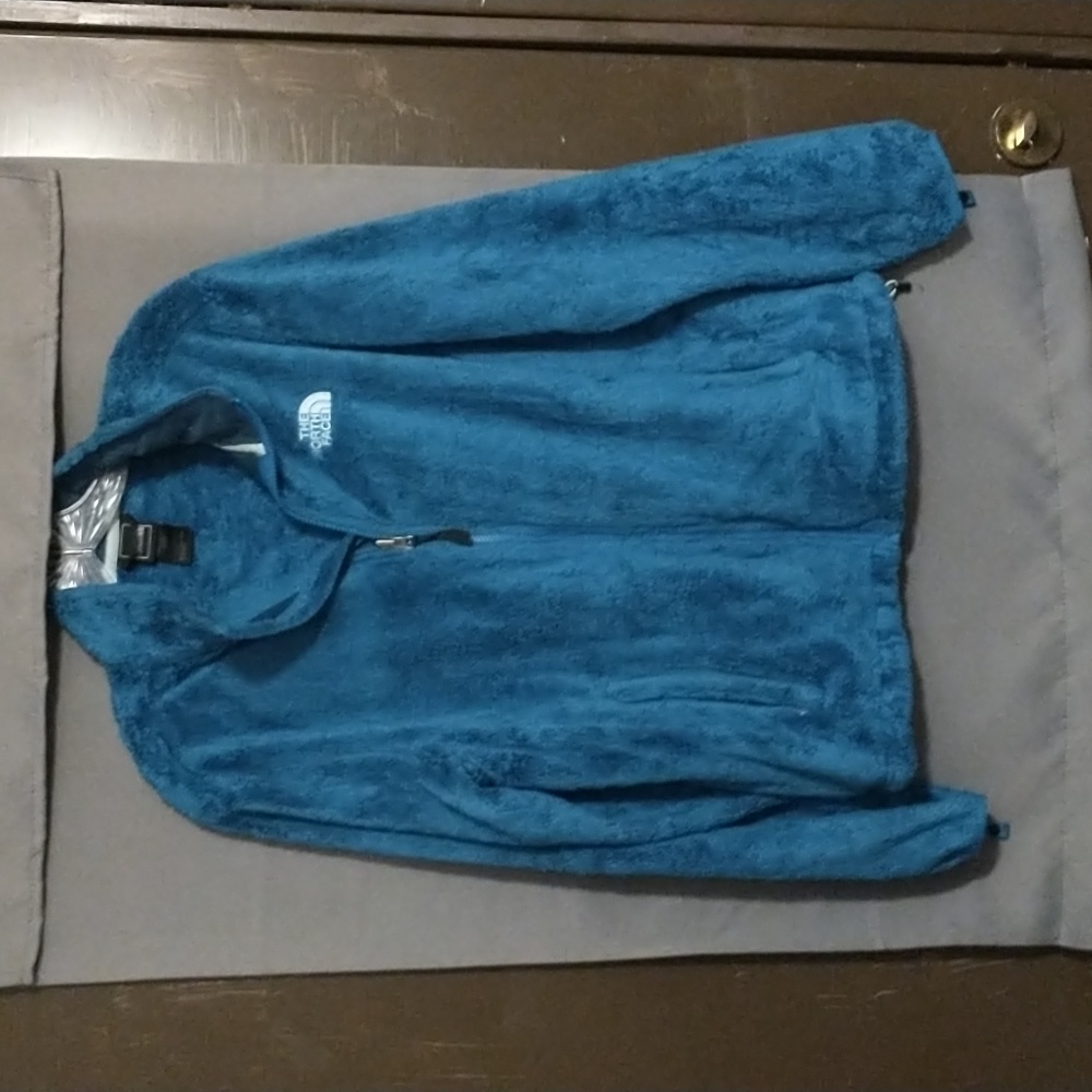 The North Face Osito Blue Sherpa Fleece Full Zip High Neck Logo Coat Jacket Sz L